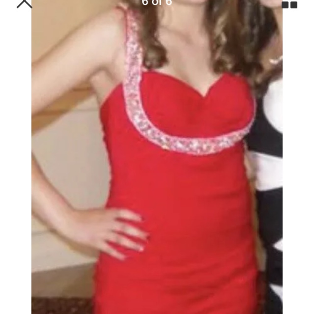 Beautiful Red Rhinestone Beaded Party Dress